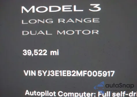 2021 Tesla Model 3 Long Range Dual Motor All-Wheel Drive from USA, damaged, VIN 5YJ3E1EB2MF005917